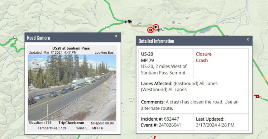 Hwy. 20 crash west of Santiam Pass TripCheck 3-17-2