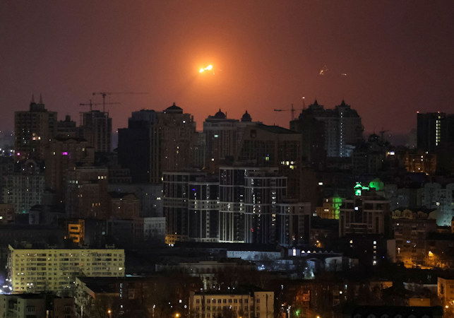 Poland has demanded an explanation from Moscow after saying a Russian cruise missile, seen here exploding above Kyiv skyline, entered its territory.