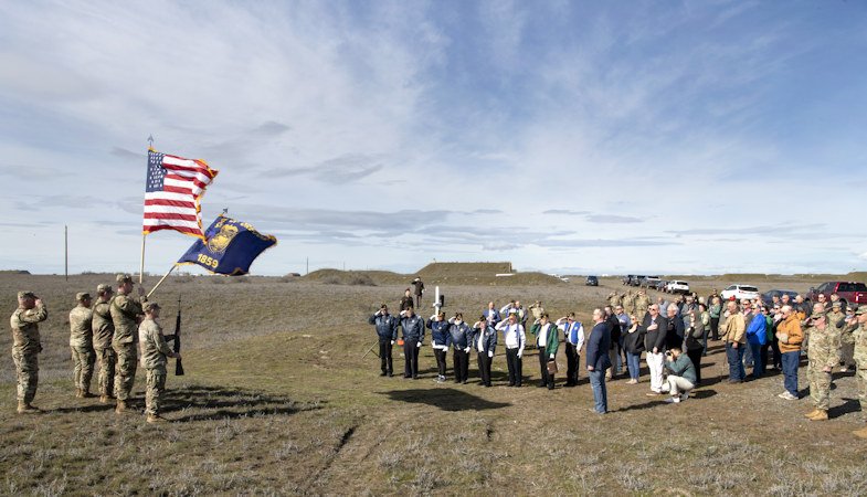 An Oregon Army National Guard Color Guard unit presents the colors during the national anthem at Thursday's 80th anniversary ceremony of the 1944 explosion at the former Umatilla Depot near Hermiston.