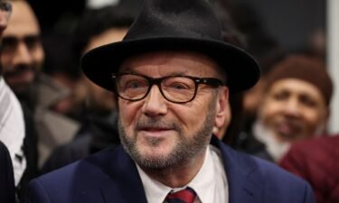 George Galloway is pictured after winning his seat in Rochdale.