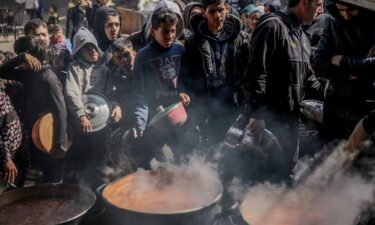 Palestinians gather to collect aid food in Beit Lahia