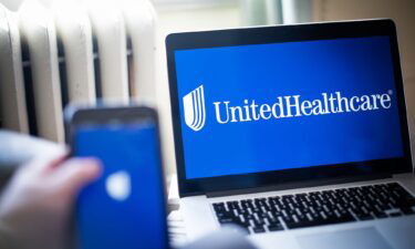 The United HealthCare Group Inc. logo is seen on a laptop in Hudson