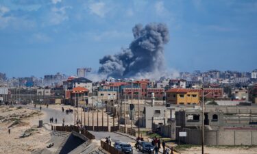 Smoke rises following an Israeli airstrike in the central Gaza Strip on Friday