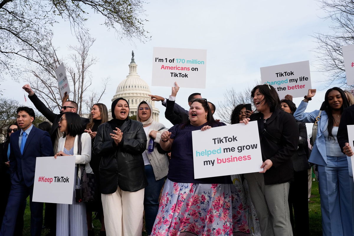 <i>J. Scott Applewhite/AP via CNN Newsource</i><br/>Devotees of TikTok gather at the Capitol in Washington on March 13