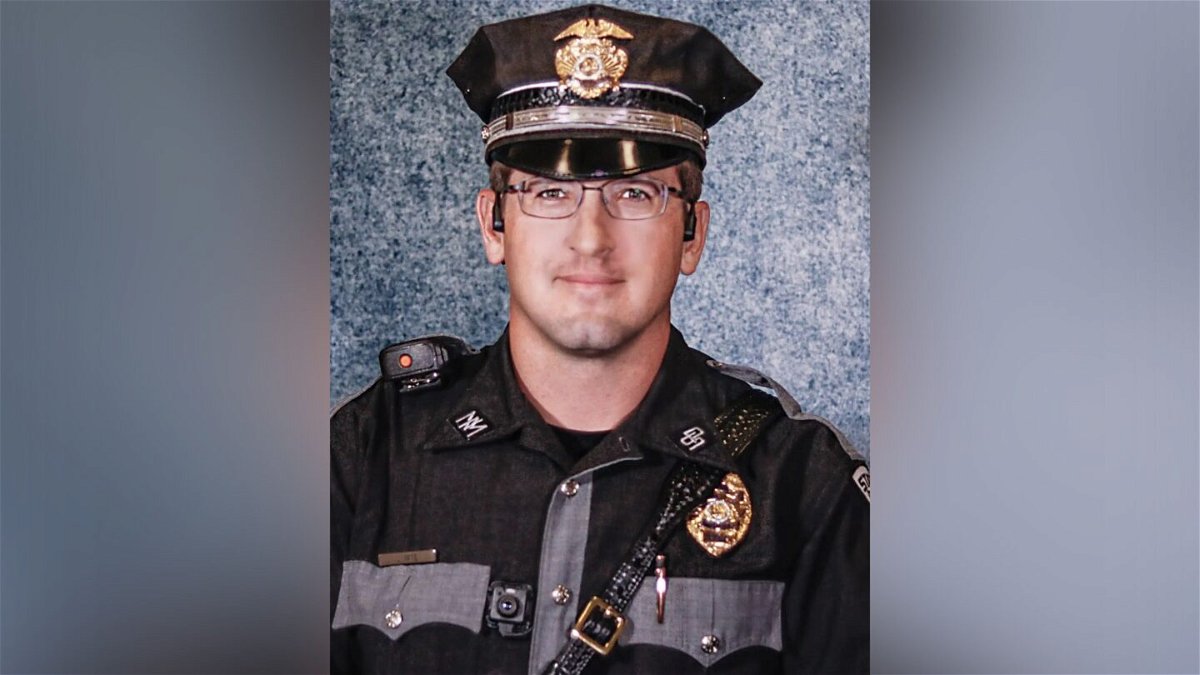 <i>New Mexico State Police via CNN Newsource</i><br/>New Mexico State Police Officer Justin Hare was shot and killed on Friday.