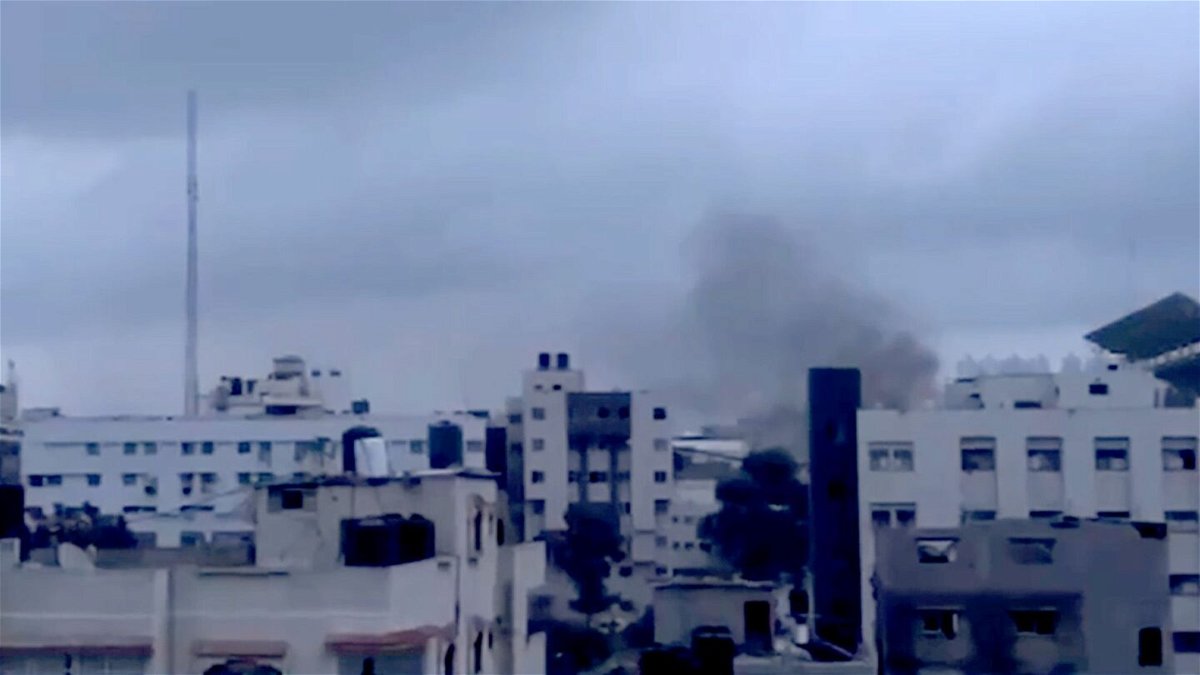 <i>Emmy Shaheen/Gaza MoH via CNN Newsource</i><br/>Smoke is seen billowing in the vicinity of the Al-Shifa hospital complex in Gaza.