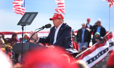 Republican presidential candidate former President Donald Trump speaks to supporters during a rally at the Dayton International Airport on March 16 in Vandalia