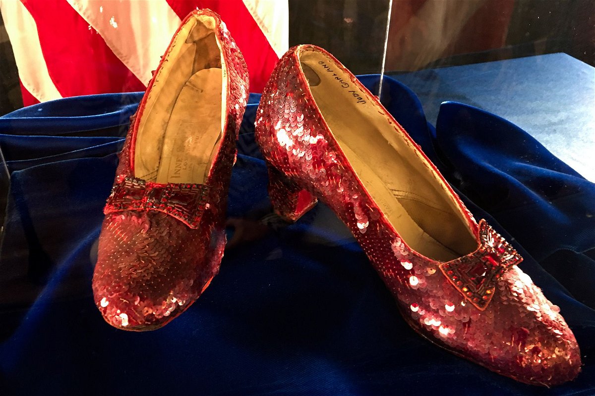 <i>Jeff Baenen/AP via CNN Newsource</i><br/>Ruby slippers once worn by Judy Garland in the 