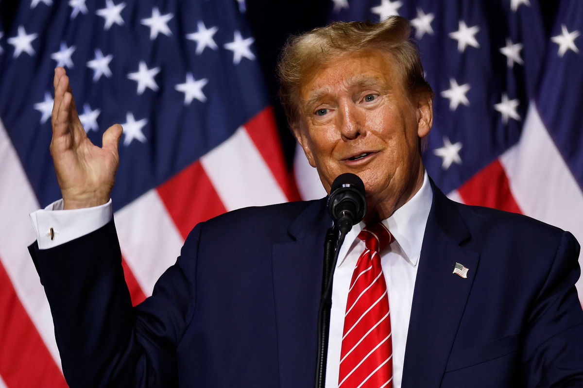 <i>Joe Raedle/Getty Images via CNN Newsource</i><br/>Former President Donald Trump addresses a campaign rally in Rome