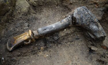 A metal axe head with wooden haft was among the many well preserved artifacts discovered at Must Farm.