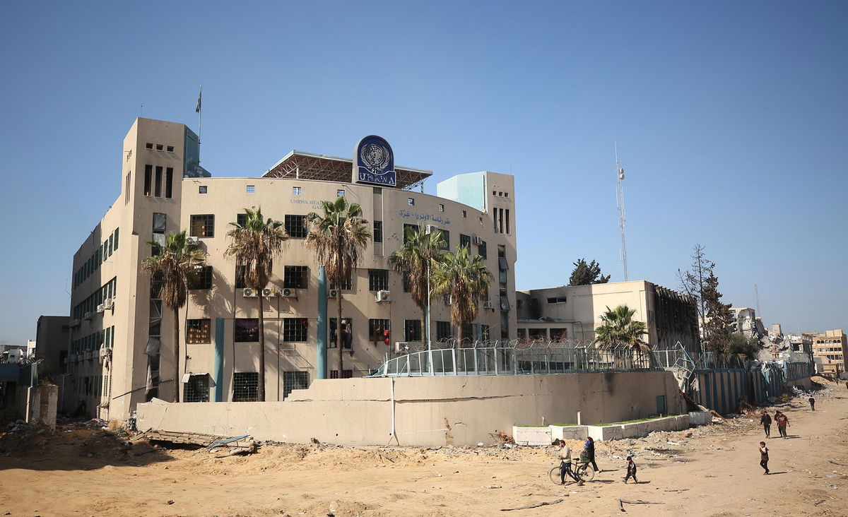 <i>Dawoud Abo Alkas/Anadolu/Getty Images via CNN Newsource</i><br/>Destruction surrounding the UNRWA headquarters in Gaza City last month.