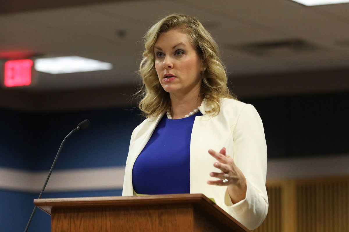 <i>Alyssa Pointer/Pool/Getty Images via CNN Newsource</i><br/>Attorney Ashleigh Merchant speaks during a hearing at the Fulton County Courthouse on February 15