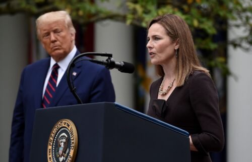 Judge Amy Coney Barrett speaks after being nominated to the US Supreme Court by President Donald Trump in the Rose Garden of the White House in Washington