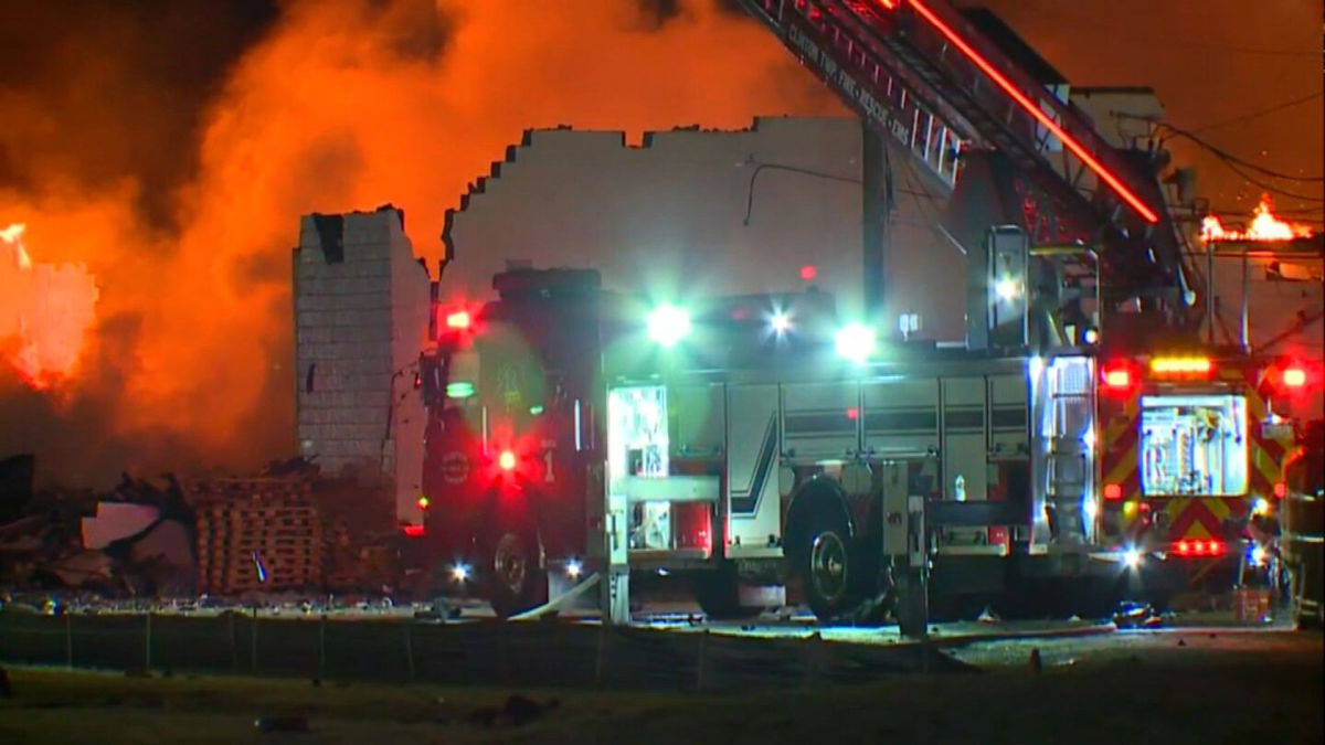<i>WXYZ via CNN Newsource</i><br/>First responders battle a dangerous blaze in Clinton Township