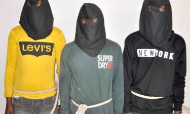 A photo released by Dumka police of the first three men arrested for the alleged rape and assault of a tourist couple in India.