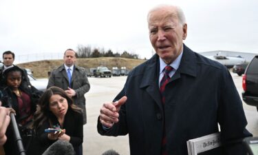 US President Joe Biden speaks to reporters before boarding Air Force One at Hagerstown Regional Airport in Hagerstown