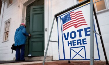 A voter enters the polling station in Kennebunk