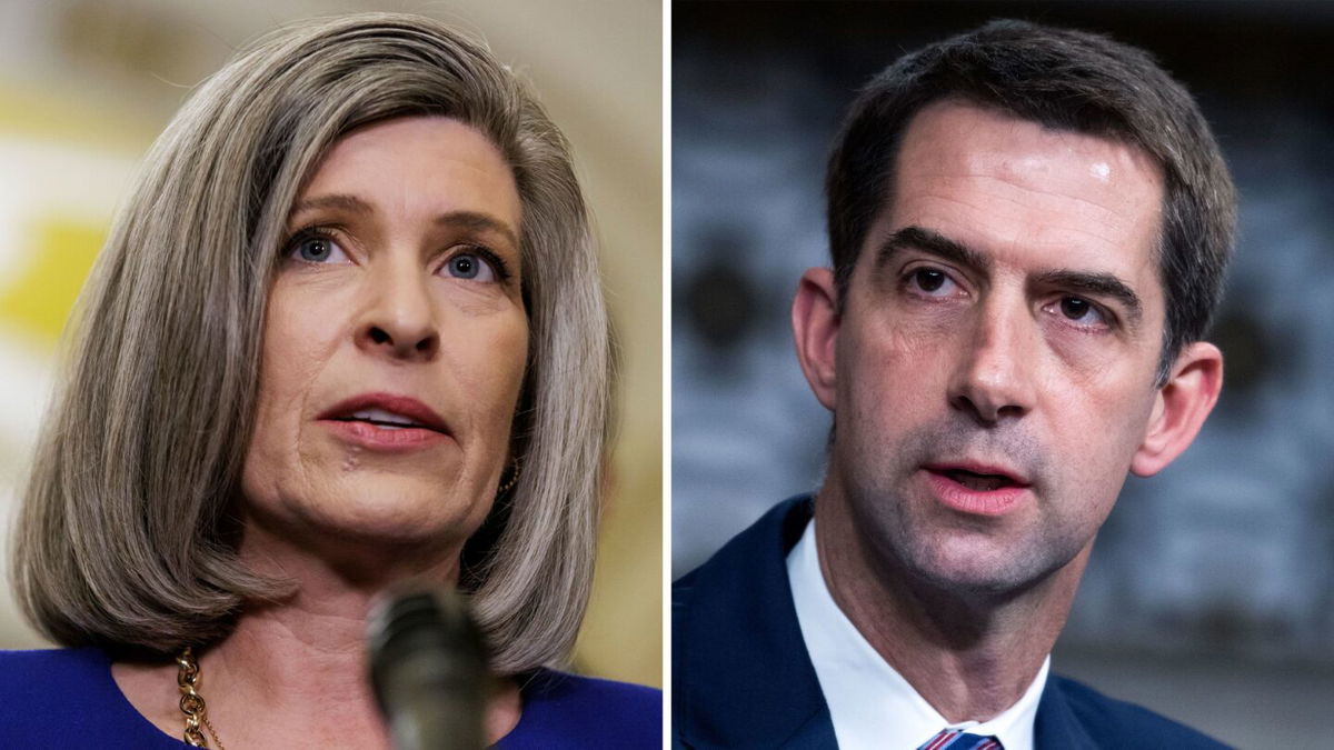 <i>Getty Images via CNN Newsource</i><br/>Sen. Joni Ernst of Iowa is miffed that Sen. Tom Cotton of Arkansas did not call her or other Republican leaders to notify them of his intentions to run for the third ranking position in GOP leadership