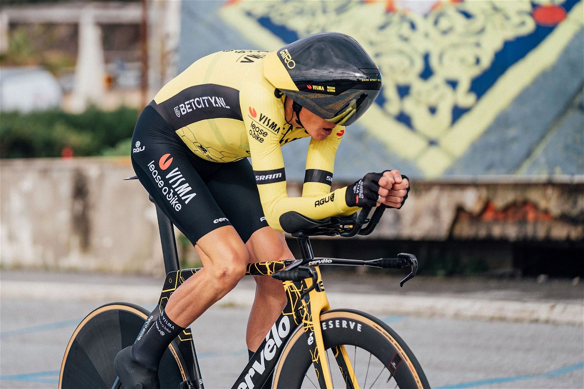 <i>Tim de Waele/Velo/Getty Images via CNN Newsource</i><br/>Italian rider Mattia Cattaneo wears a 