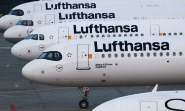 Lufthansa planes stand on the tarmac at Frankfurt airport in Germany on March 7