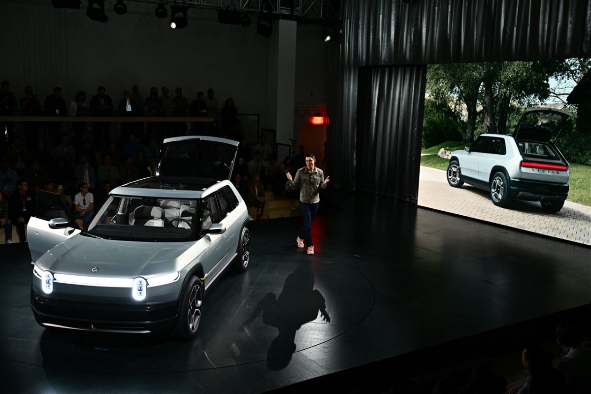 <i>Patrick T. Fallon/AFP/Getty Images via CNN Newsource</i><br/>The Rivian R2 electric vehicle is unveiled at the Rivian South Coast Theater in Laguna Beach