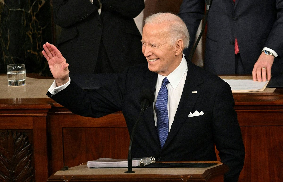 <i>Chip Somodevilla/Getty Images via CNN Newsource</i><br/>President Joe Biden delivers the State of the Union address during a joint meeting of Congress in the House chamber at the US Capitol on March 7