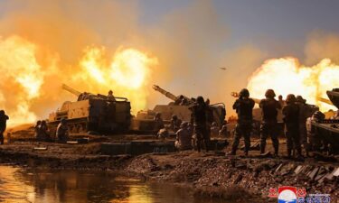 Multiple rocket launchers fire during a drill of the Korean People's Army on March 7.