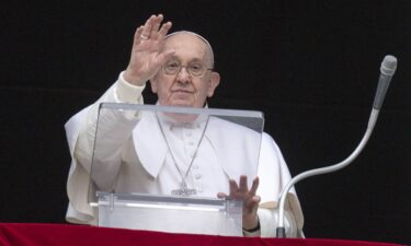 Pope Francis delivers his Sunday Angelus blessing overlooking St. Peter's Square on Sunday.