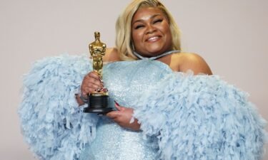 Da'Vine Joy Randolph poses in the press room with the award for best performance by an actress in a supporting role for "The Holdovers" at the Oscars on Sunday.