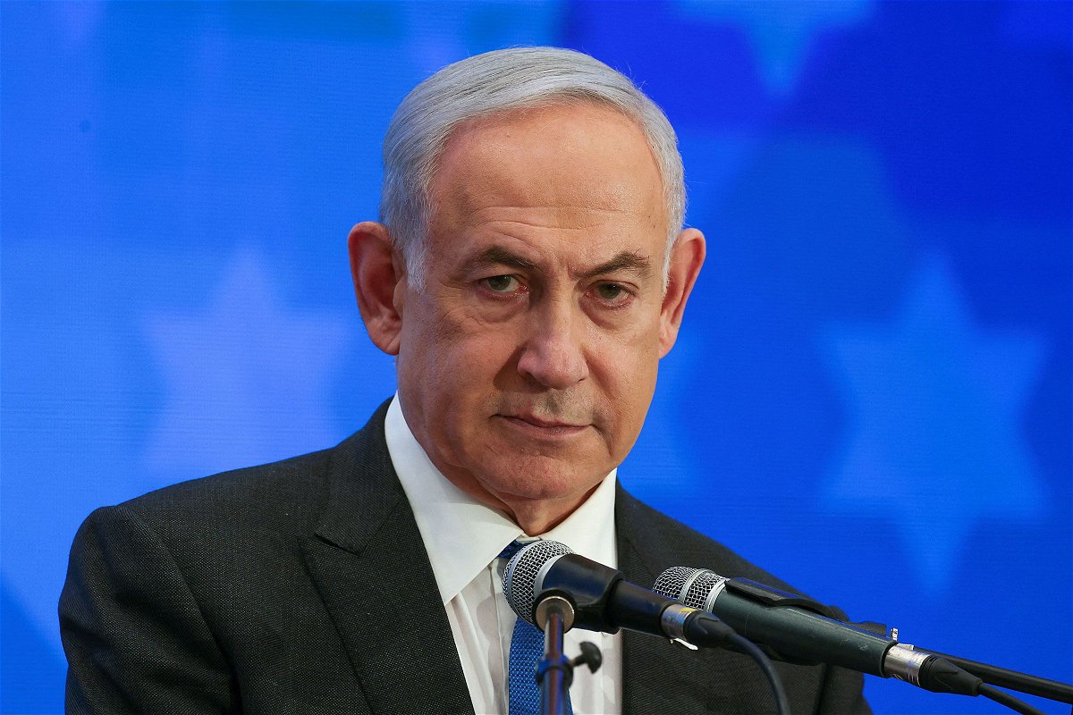 <i>Ronen Zvulun/Reuters/File via CNN Newsource</i><br/>Israeli Prime Minister Benjamin Netanyahu addresses the Conference of Presidents of Major American Jewish Organizations