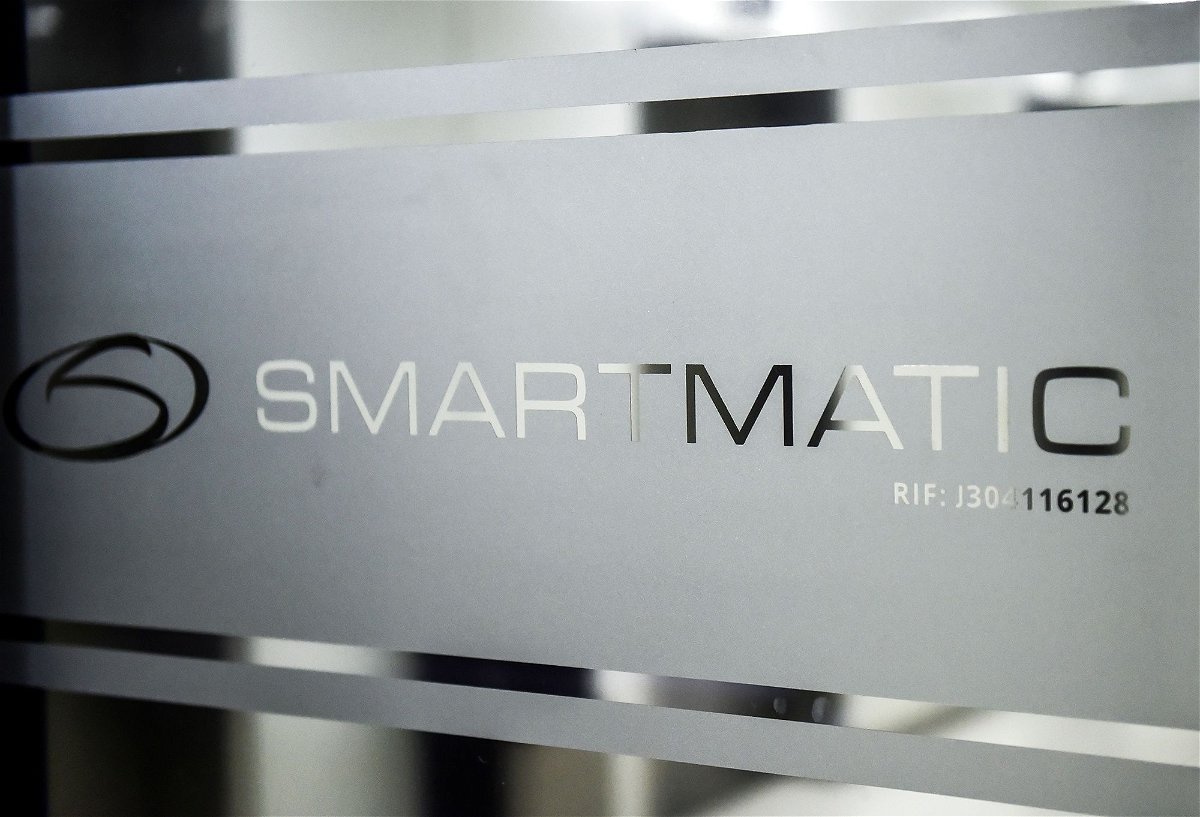 <i>Ronaldo Schemidt/AFP/Getty Images via CNN Newsource</i><br/>Picture of the logo of Smartmatic