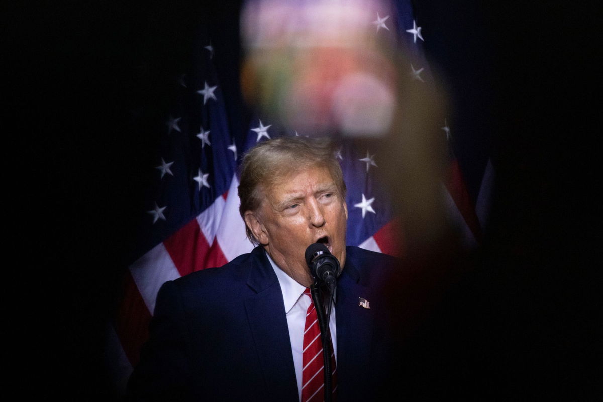 <i>Christian Monterrosa/Bloomberg/Getty Images via CNN Newsource</i><br/>Former President Donald Trump speaks during a 