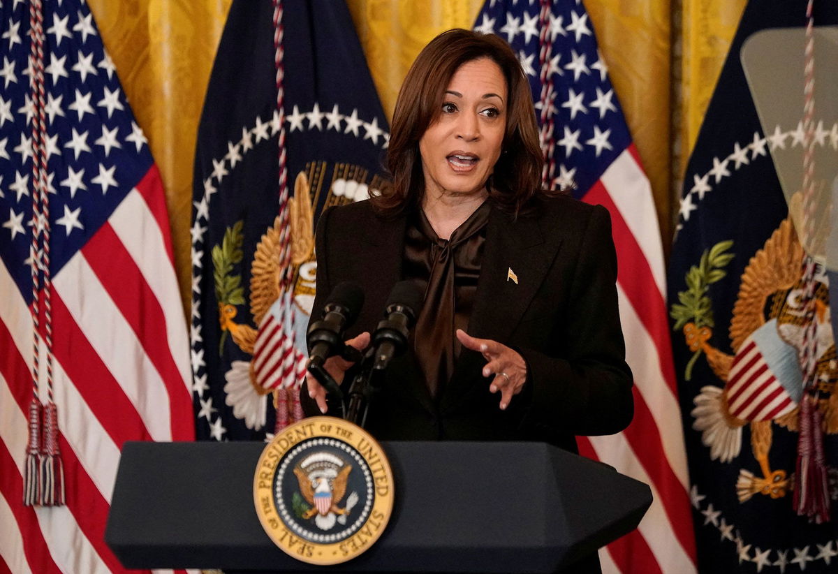 <i>Elizabeth Frantz/Reuters via CNN Newsource</i><br/>Vice President Kamala Harris speaks at the White House in Washington