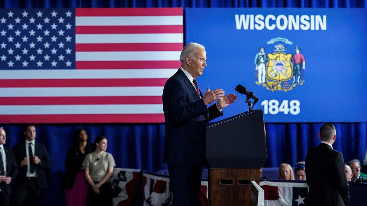 <i>Kevin Lamarque/Reuters via CNN Newsource</i><br/>President Joe Biden speaks about rebuilding communities and creating well-paying jobs during a visit to Milwaukee