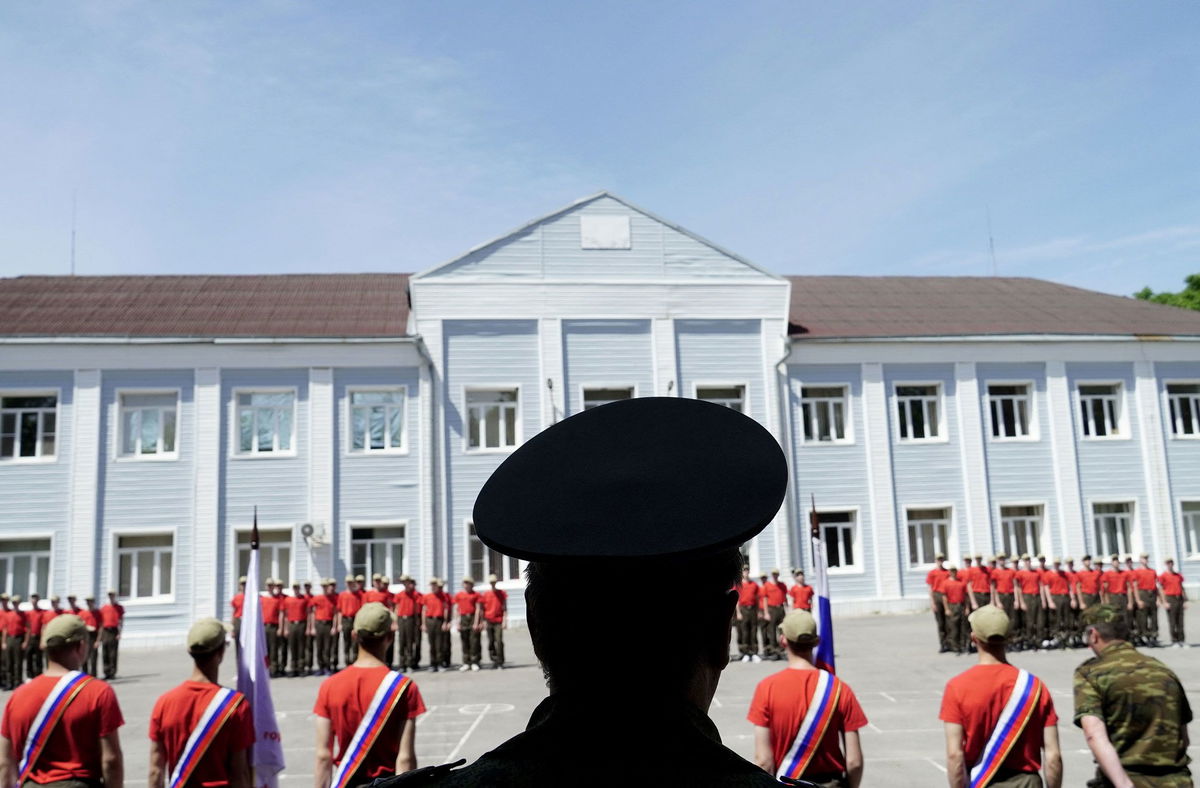 <i>AFP/Getty Images via CNN Newsource</i><br/>Teenagers attend a ceremony at a military-patriotic educational camp in Russia's southern Rostov region on June 9