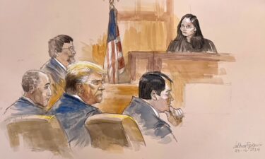 This court sketch shows former President Donald Trump in court with his lawyers and US District Court for the Southern District of Florida Aileen Cannon