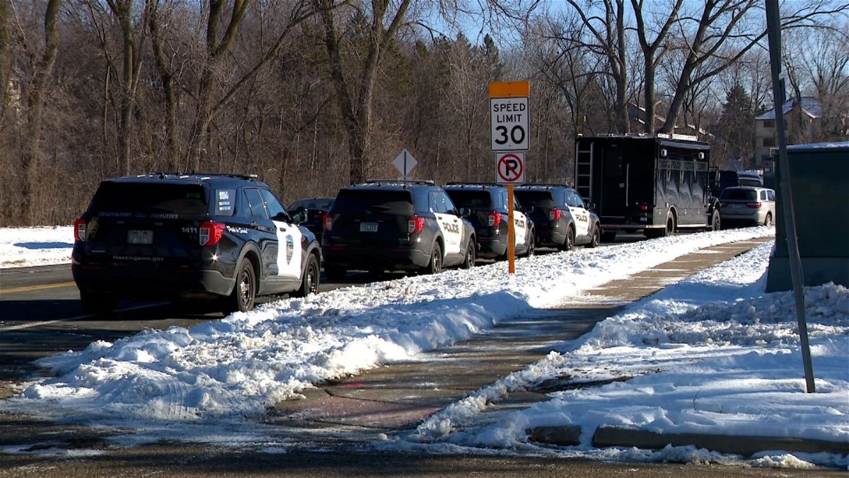 <i>WCCO via CNN Newsource</i><br/>Police vehicles line the scene of a shooting incident on February 18 in Burnsville