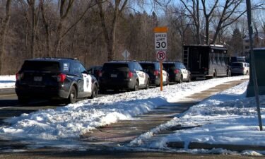 Police vehicles line the scene of a shooting incident on February 18 in Burnsville
