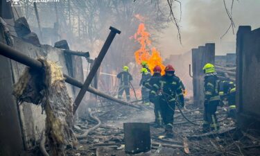 Firefighters respond to a Russian missile strike in Ukraine's Black Sea port city of Odesa