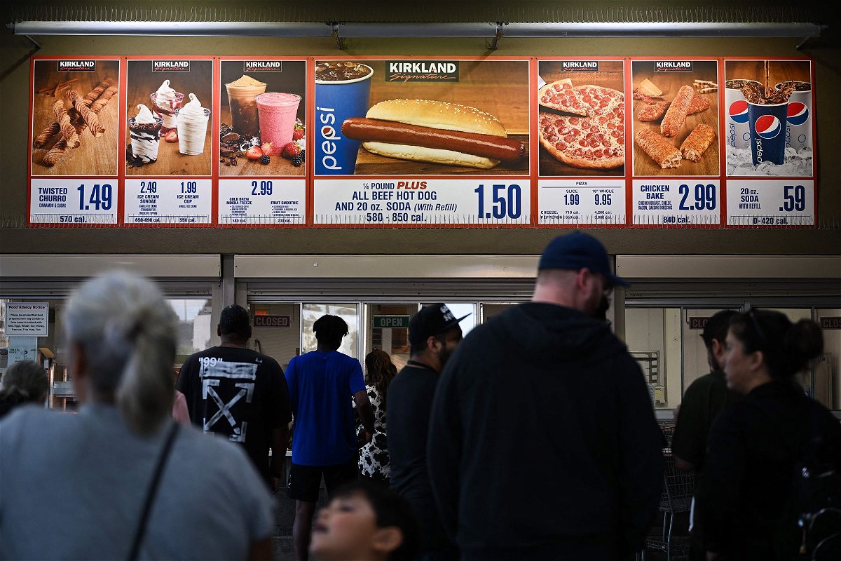 <i>Patrick T. Fallon/AFP/Getty Images via CNN Newsource</i><br/>Costco's food court and its famous $1.50 hot dog and soda combo meal.