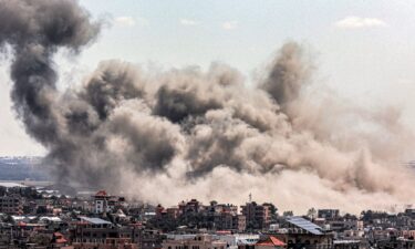 Smoke plumes billow after Israeli bombardment over Rafah in the southern Gaza Strip on March 20