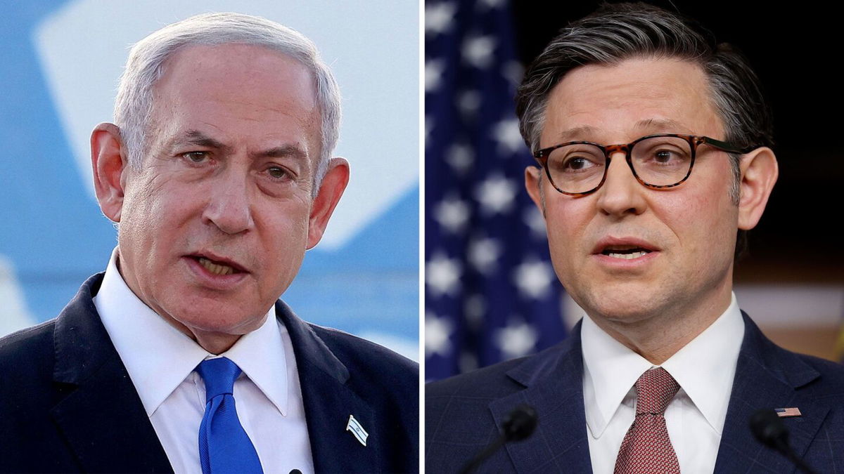 <i>Getty Images via CNN Newsource</i><br/>House Speaker Mike Johnson is considering inviting Prime Minister Benjamin Netanyahu to address Congress.