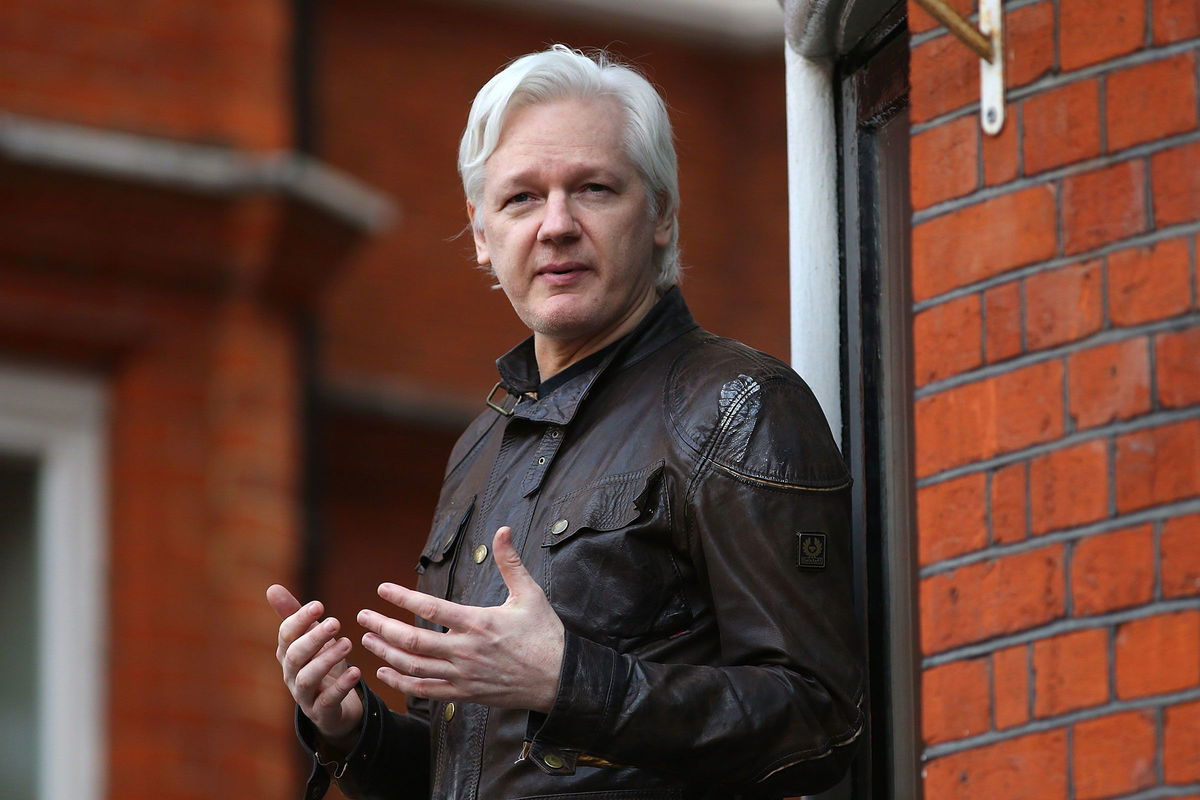 <i>Jack Taylor/Getty Images/File via CNN Newsource</i><br/>Julian Assange spoke to the media from the balcony of the Embassy Of Ecuador on May 19