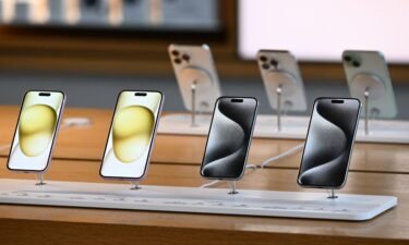 Apple iPhone 15 phones are displayed for sale at The Grove Apple store on launch day in Los Angeles