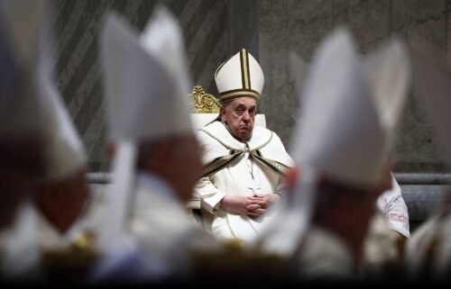 Pope Francis attends the Chrism Mass in St. Peter's Basilica at the Vatican