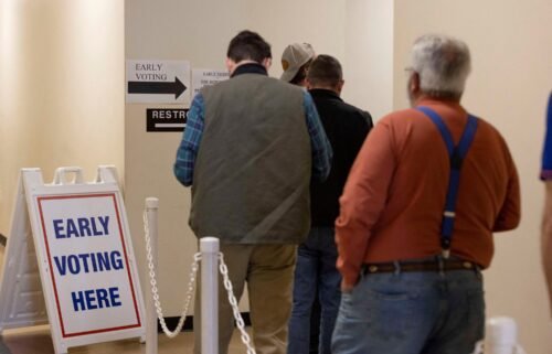 People wait in line to vote early in Lexington