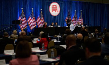 Drew McKissick speaks during the Republican National Committee spring meeting in Houston on March 8.