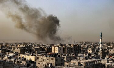 Smoke billows over buildings following Israeli bombardment in Rafah in the southern Gaza Strip on March 27