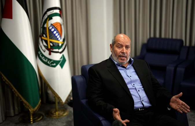 Khalil al-Hayya, a high-ranking Hamas official who has represented the Palestinian militant group in negotiations for a cease-fire and hostage exchange deal, speaks during an interview with The Associated Press, in Istanbul, Turkey, Wednesday.