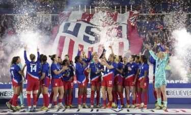 US players celebrate winning the SheBelieves Cup.